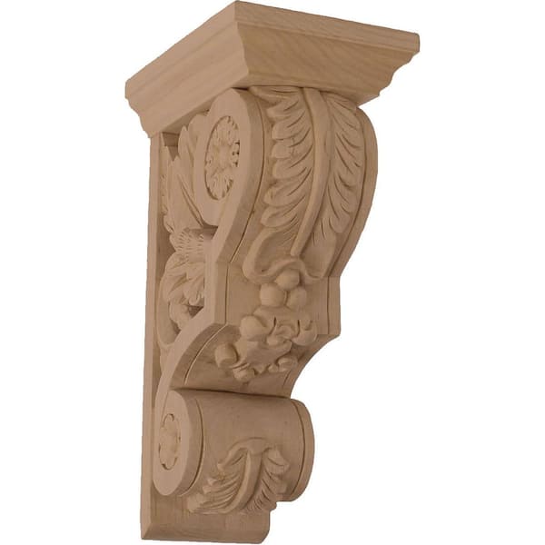 Ekena Millwork 5-1/2 in. x 3-3/4 in. x 9-1/2 in. Unfinished Wood Alder Small Floral Corbel