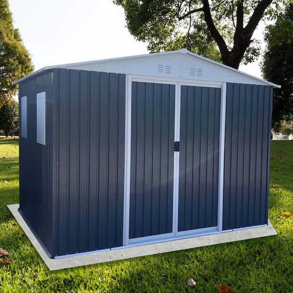 Unbranded 10 ft. W x 8 ft. D Outdoor Metal Shed Utility Tool House Lockable Door Window and Aluminum Alloy Frame Gray (80 sq. ft.)