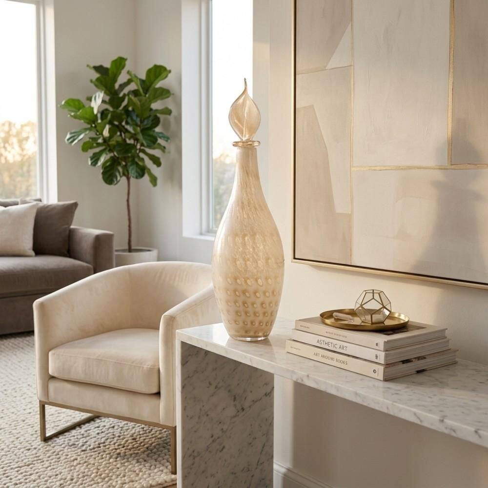 Ivory/Beige 6 in. x 23 in. Glass Leaf Topper Bottle Sculpture price history on PriceWatchPro