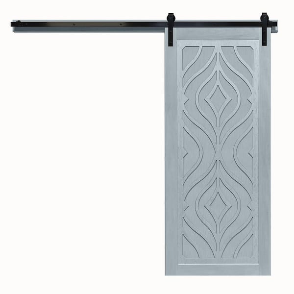 VeryCustom 42 in. x 84 in. Zaftig Sway Beach House Wood Sliding Barn Door with Hardware Kit in Black
