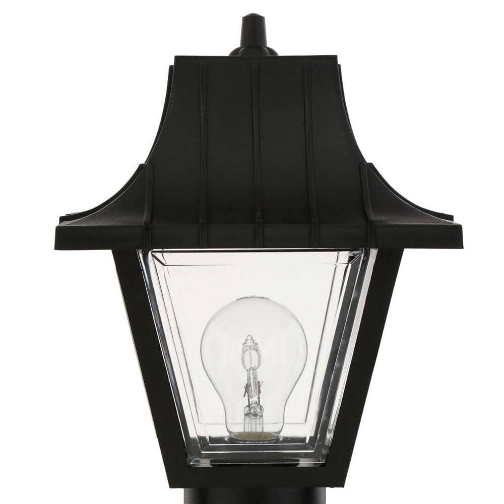 Mansard Black Resin Outdoor Post Lantern with Clear Acrylic Panels