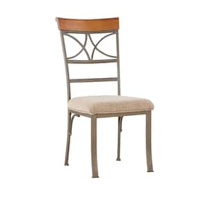 Masson Metal Frame Brushed Faux Medium Cherry Wood with Beige Polyester Seat Dining Chair (Set of 2)