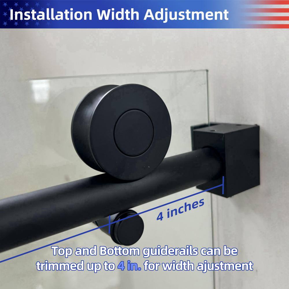 60 in. Matte Black Frameless Sliding Shower Door with Clear Glass