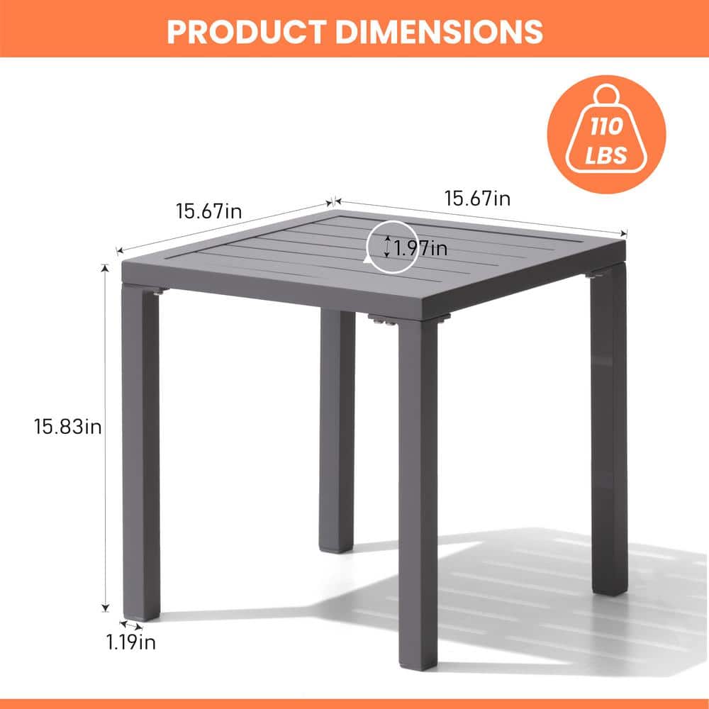 Gray Aluminum Square Outdoor End Table Set of 2