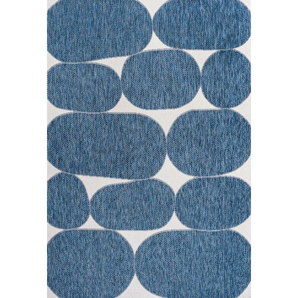 Rayna Modern Geometric Organic Shapes Navy/Cream 3 ft. x 5 ft. Indoor/Outdoor Area Rug
