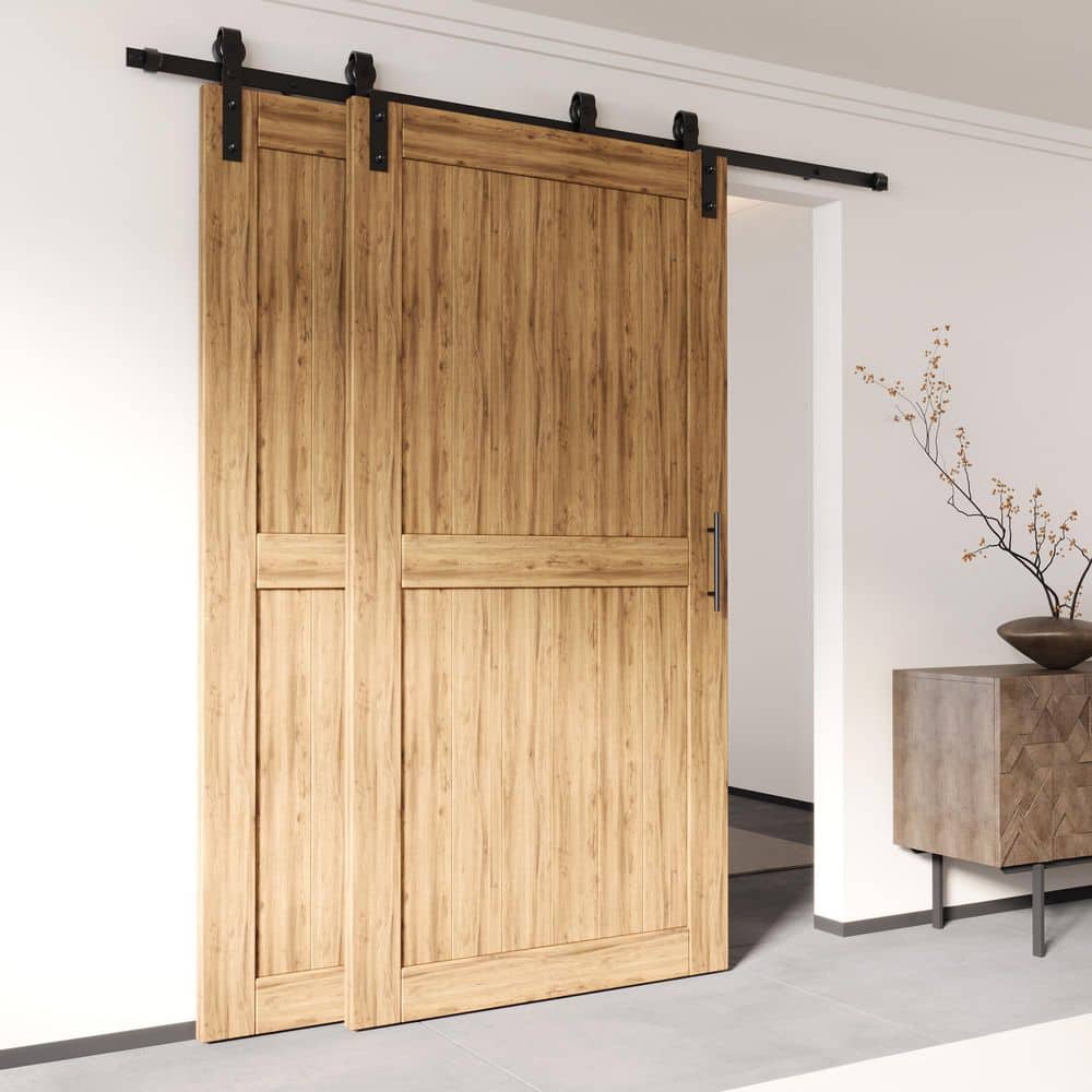 Rustic Black Double Bypass Sliding Barn Door Hardware Kit