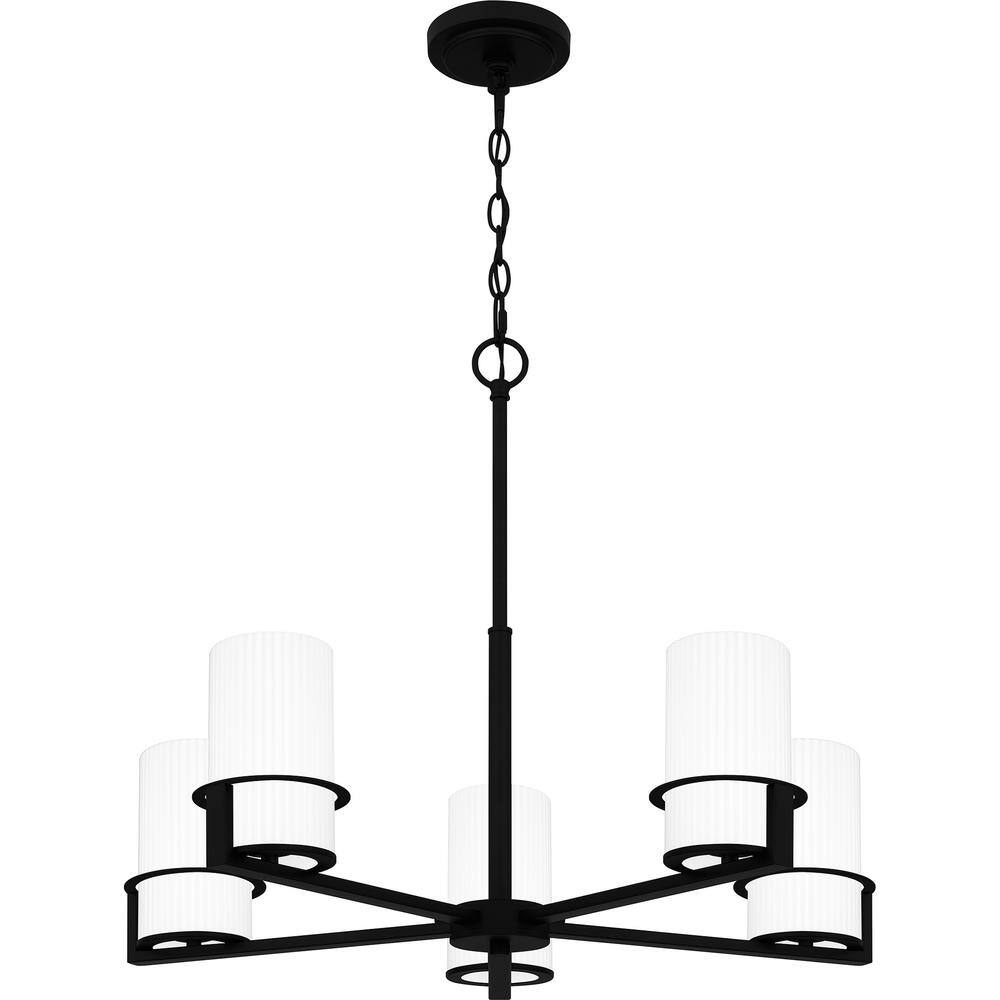 Seymour Matte Black 5-Light Chandelier with Opal Glass Shades