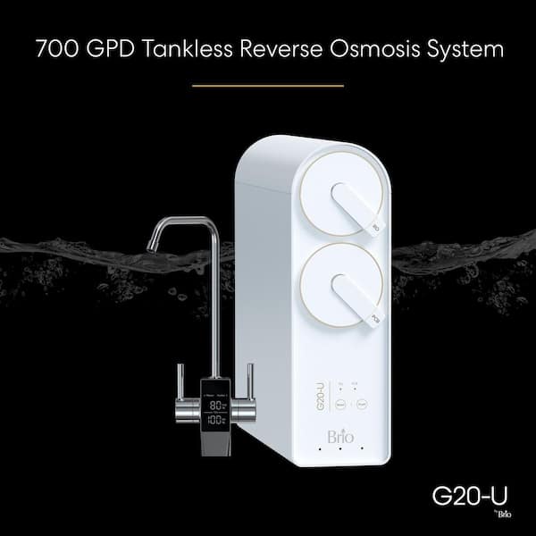 Brio Reverse Osmosis Faucet Mount Water Filtration System, 700 GPD, 2:1 Pure to Drain, Tank-Less, Under Sink ROSL700WHT