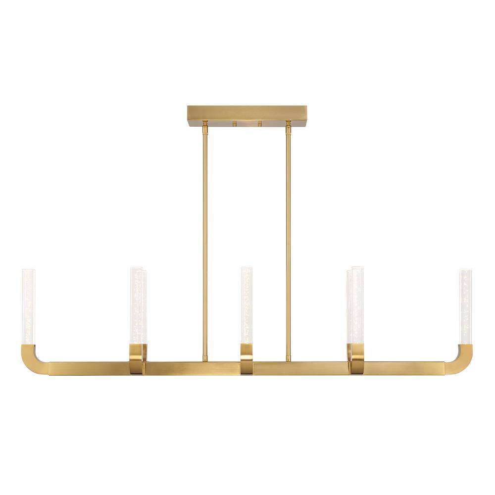 Warm Brass 8-Light LED Linear Chandelier with Clear Seeded Acrylic Shades