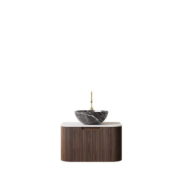 24 in. Wall-Mounted Dark Walnut Bath Vanity with White Solid Surface Top Pre-Assembled