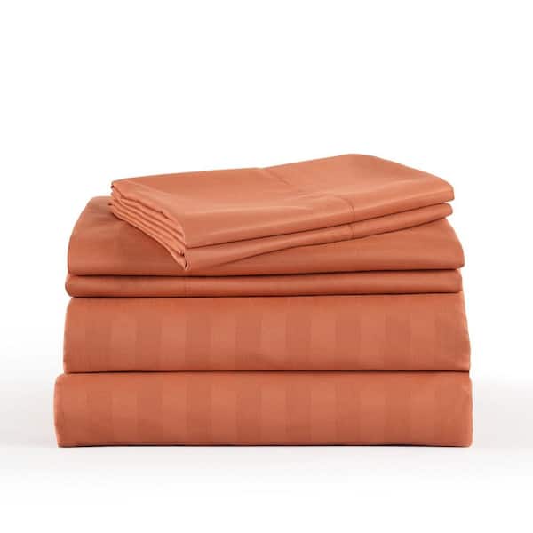 35000 3-Pieces Salmon Stripe Polyester Twin Size Breathable and Soft Bed Sheets Set