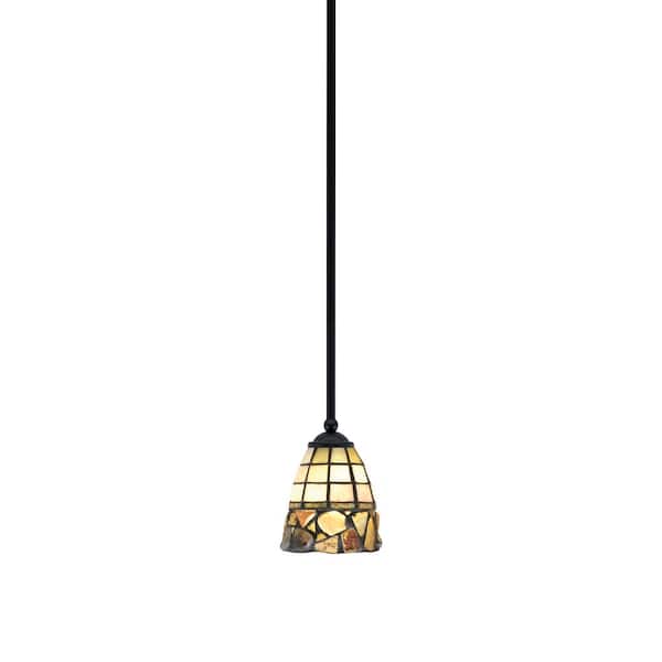 Unbranded Clevelend 100-Watt 1-Light Black Pendant Mini Pendant Light with Cobblestone Art Glass Shade Light Bulb Not Included