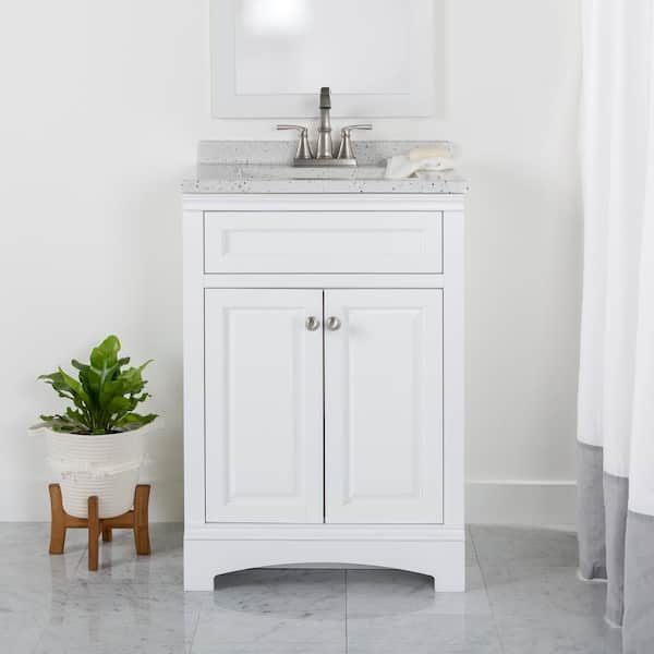 Domani Clarington 25 in. Single Sink White Bath Vanity with Silver Ash Cultured Marble Top (Assembled)
