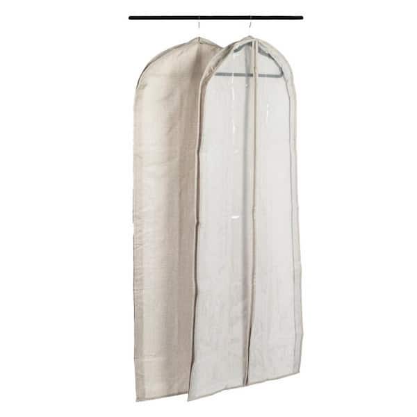 HOUSEHOLD ESSENTIALS 56 in. Silver Gray Hanging Zippered Garment Bag with Clear Vision Front (Set of 2)