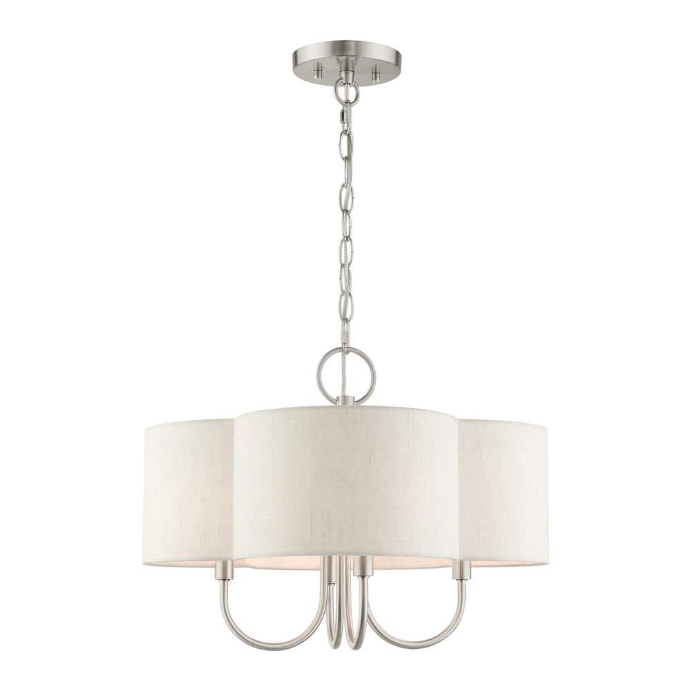 Maycrest 4-Light Brushed Nickel Chandelier with Scalloped Oatmeal Fabric Shade price history on PriceWatchPro