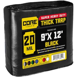9 ft. x 12 ft. Black 20 Mil Heavy Duty Polyethylene Tarp, Waterproof, UV Resistant, Rip and Tear Proof
