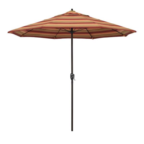 California Umbrella 9 ft. Bronze Aluminum Market Patio Umbrella with Fiberglass Ribs and Auto Tilt in Astoria Sunset Sunbrella
