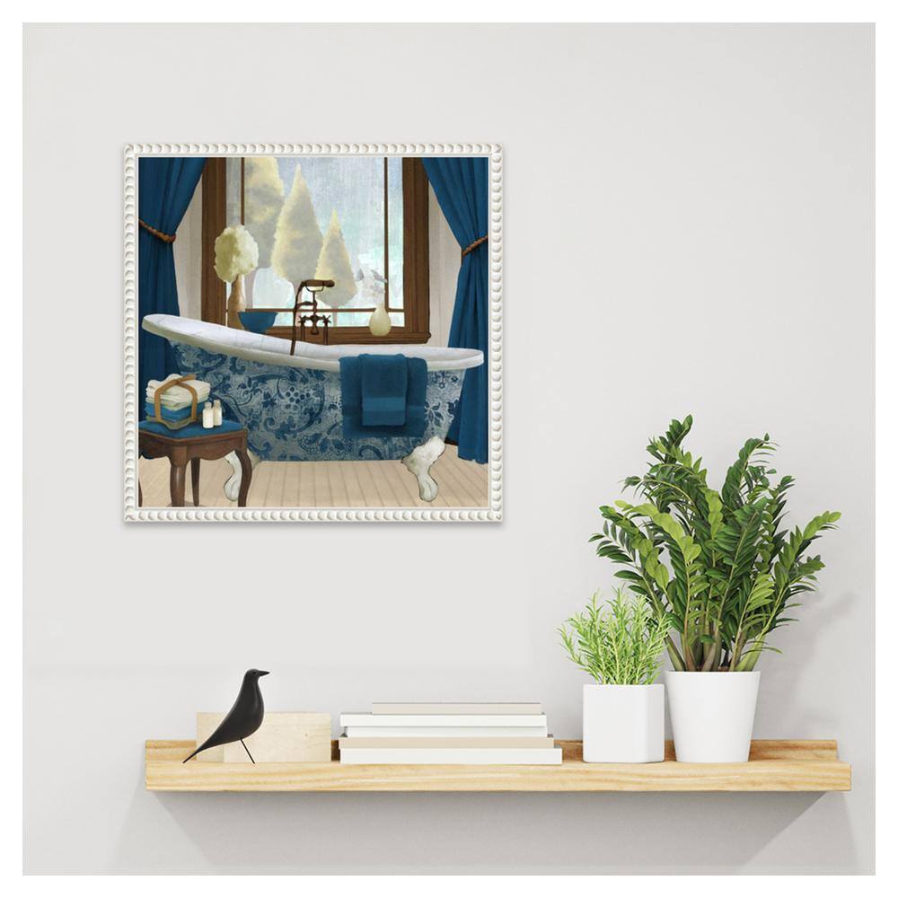 Blue and White French Provincial Canvas Bath Print with Beaded Frame