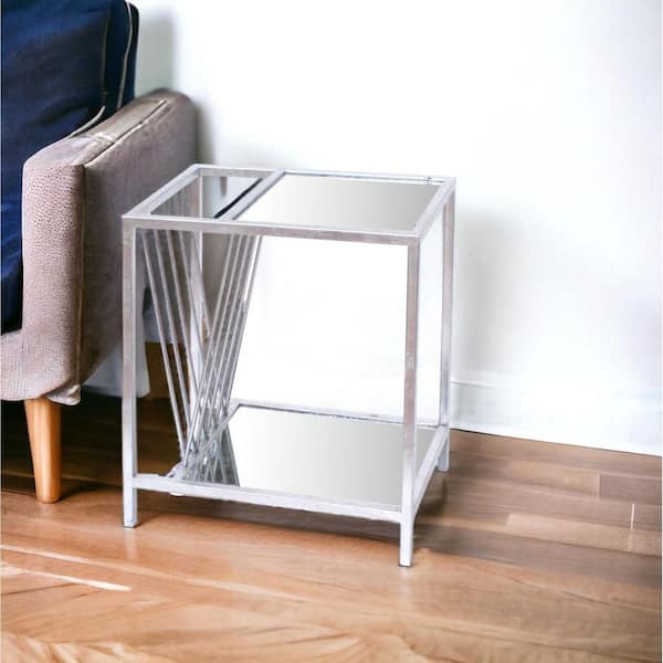 HomeRoots 15 in. Silver Rectangle Glass End Table