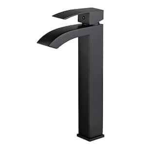 Palma Single Hole Single-Handle Bathroom Faucet with Overflow Drain in New Black