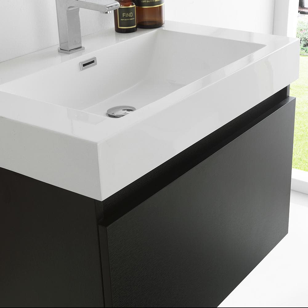 Black Engineered Wood Wall Mount Vanity Set with Acrylic Sink