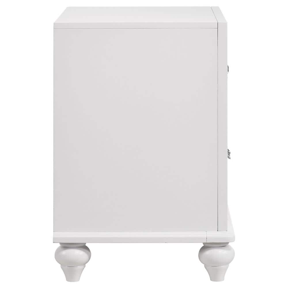 White Glam 2-Drawer Nightstand with Crystal Hardware