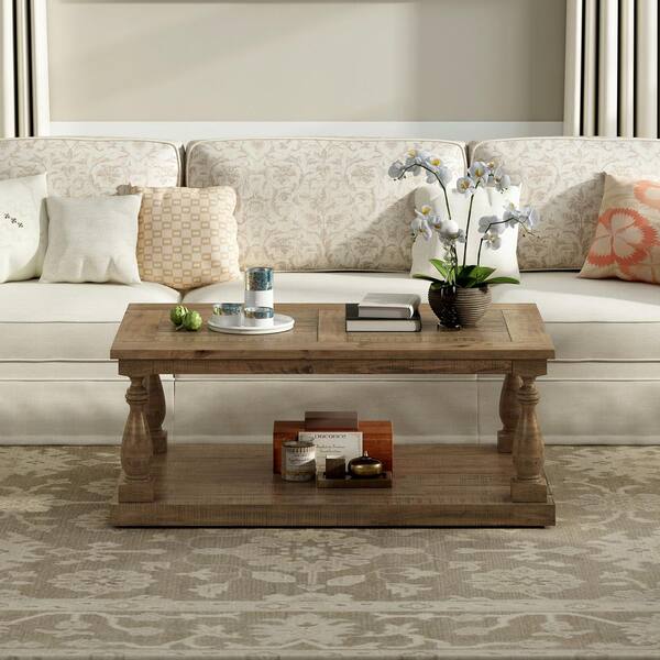 45 2 In Brown Rectangle Solid Pine, Floor Shelf Coffee Table