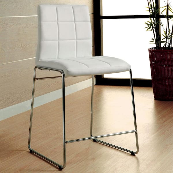Furniture of America Cardigan White and Chrome Faux Leather Counter Height Chair (Set of 2)