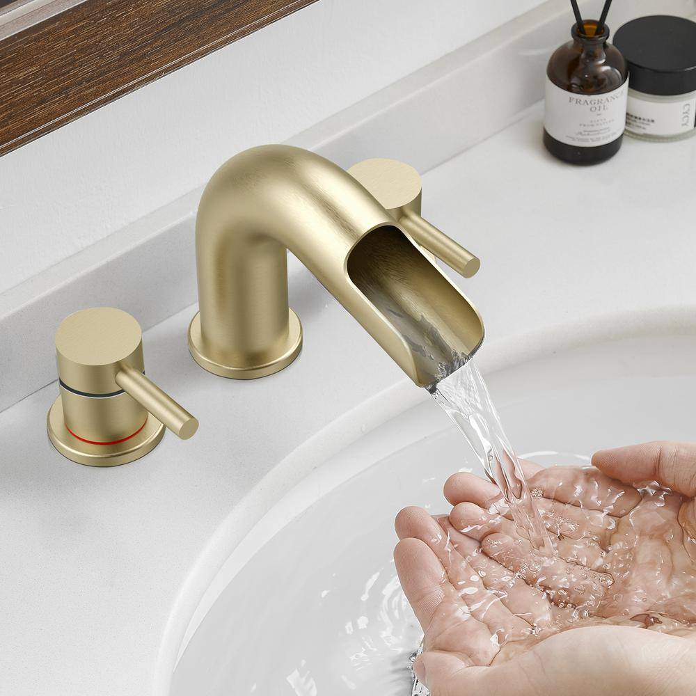 Brushed Gold Stainless Steel Waterfall Bathroom Faucet with Double Handles