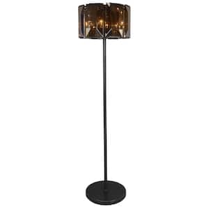 68 in. Bronze One 1-Way (On/Off) Standard Floor Lamp for Living Room with Glass Drum Shade