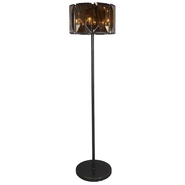 HomeRoots 68 in. Bronze One 1-Way (On/Off) Standard Floor Lamp for Living Room with Glass Drum Shade