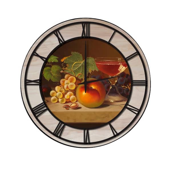 Unbranded "Fruit and Cocktail" Woodgrain Accent and Black Numbers Imaged Wall Clock
