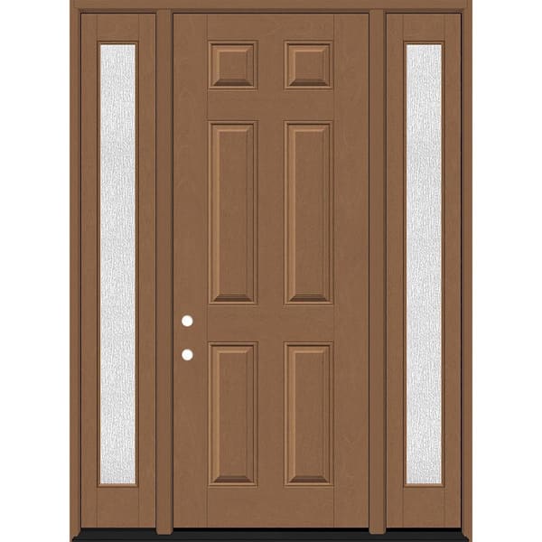 Steves & Sons Regency 64 in. x 96 in. 6-Panel RHIS Autumn Wheat Stain Mahogany Fiberglass Prehung Front Door w/Rain 12 in. SLs 6-9/16