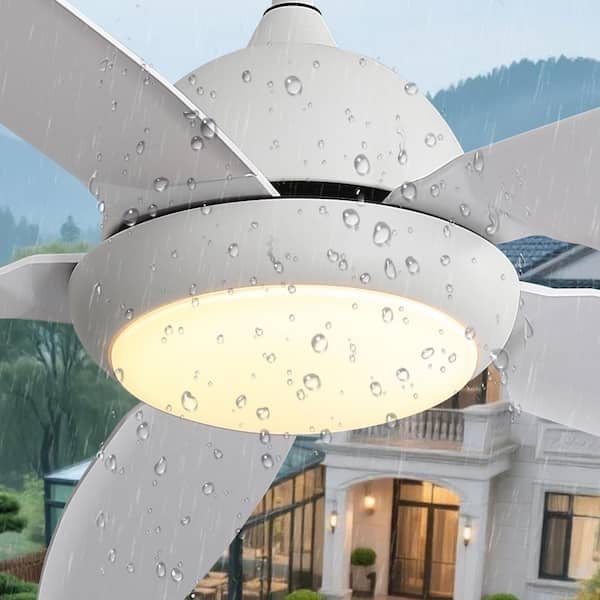 52 in. Outdoor White Wet-Rated Integrated LED Waterproof Standard Ceiling fan with Lights and Remote for Patios