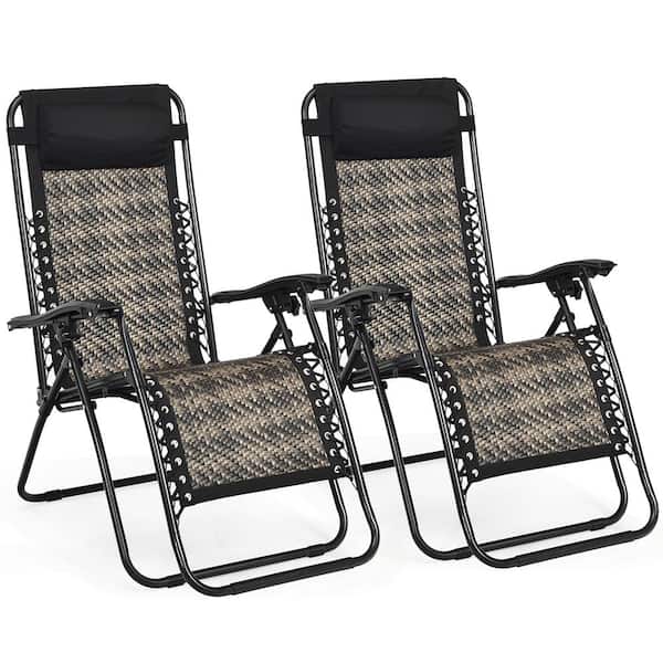 Costway Mix Grey Zero Gravity Foldable Metal Wicker Outdoor Foldable Lounge Chair (2-Pack)