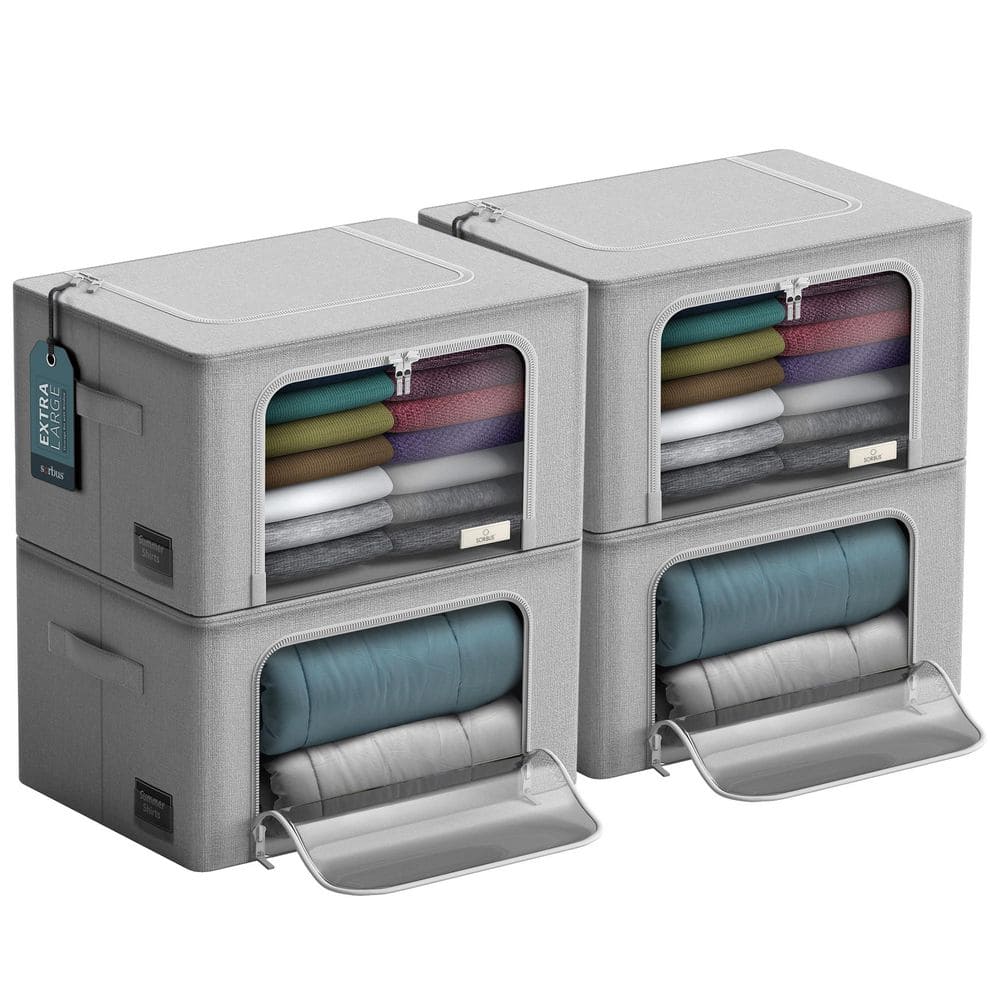 Jumbo Storage Bins, Organizers with Frame, Handles, and Window, Gray 24 in.