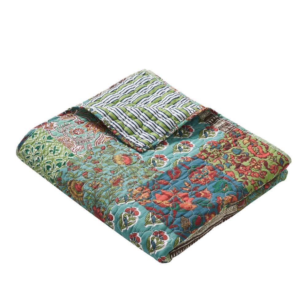 Greenland Home Fashions Jasmin Patchwork Printed Quilted Reversible Throw Blanket
