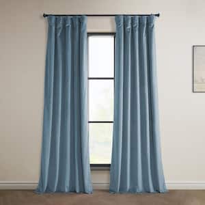 Denmark Blue Velvet Rod Pocket Room Darkening Curtain - 50 in. W x 96 in. L Single Panel Window Velvet Curtain
