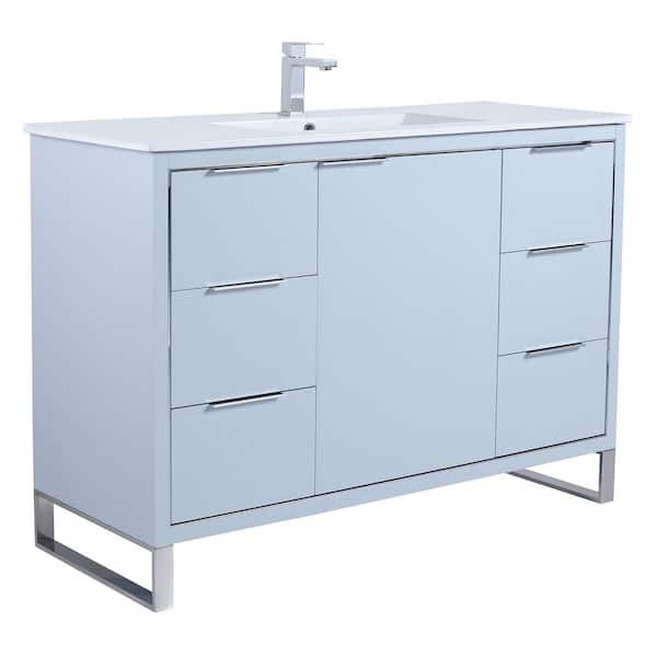 FINE FIXTURES Opulence 48 in. W x 18 in. D x 33.5 in H. Bath Vanity in Pastel Blue with White Ceramic single sink Top