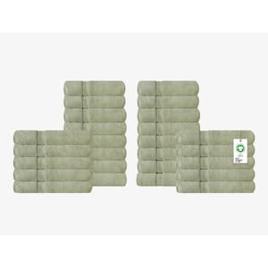 Feather Touch Quick Dry Pack of 24 Hand Towel Green Tint Solid 650 GSM 100% Organic Cotton Bath Towel Set