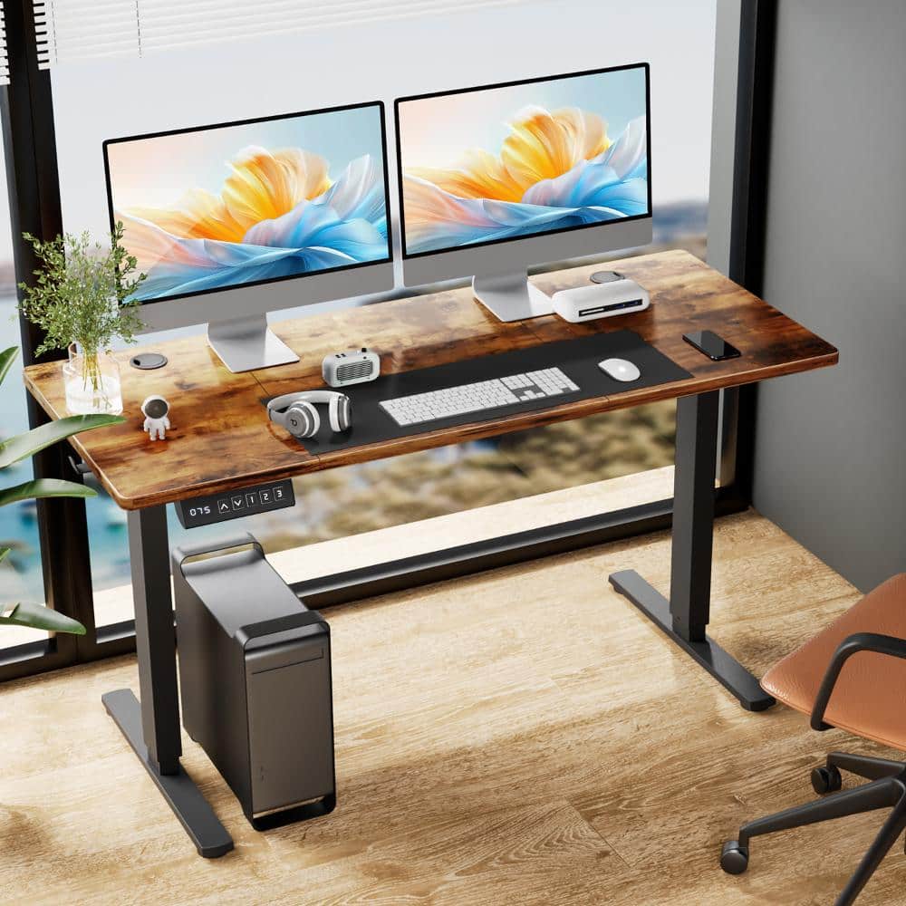 Replacement Rising Desk WONDER COMFORT 63 x 24 in. Electric Rustic Brown Adjustable Height ...