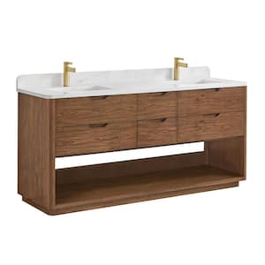 Harbin 72 in. W x 22 in. D x 33.9 in. H Double Bath Vanity in Oak Weathered Brown with White Engineered Stone Top