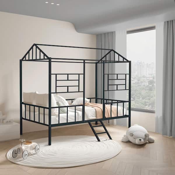 Jason Black House Design Twin Loft Bed with Gable Roof Frame