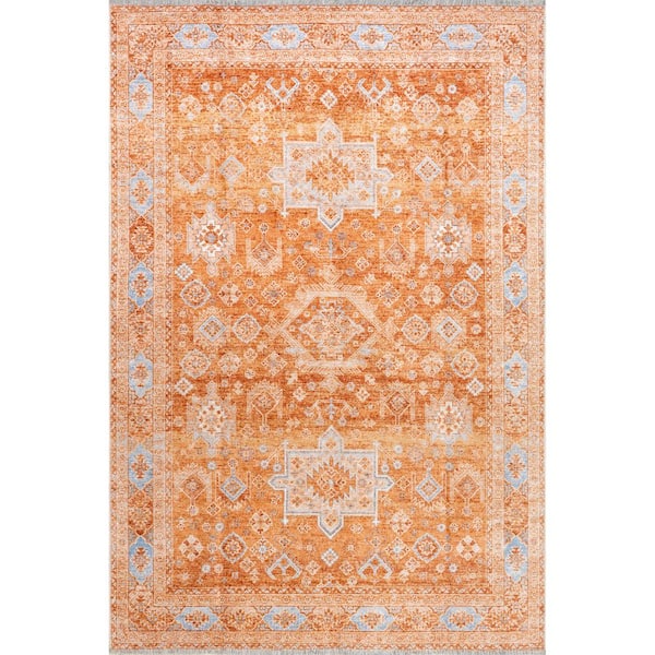 RUGS USA Kaski Geometric Machine Washable Area Rug Peach 4 ft. x 6 ft. Area Rug