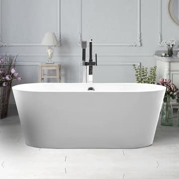 Vanity Art Lorient 59 in. Acrylic Flatbottom Freestanding Bathtub in White VA6812