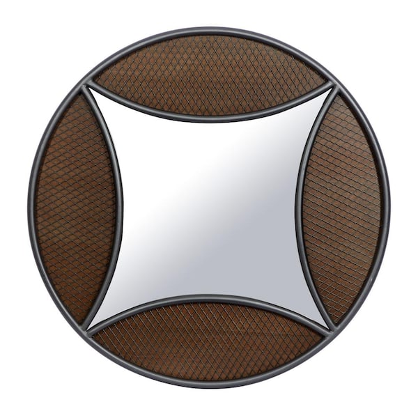 Litton Lane 32 in. x 32 in. Brown Wood Industrial Round Wall Mirror