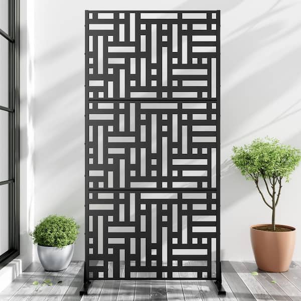 6 ft. x 3 ft. Privacy Fence Screen Black Galvanized Metal for Garden Fence in Mosaic Pattern