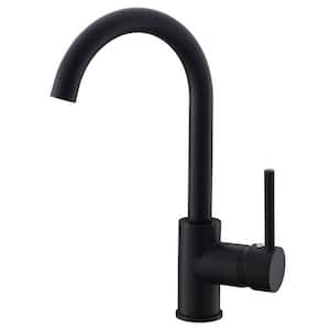 Single Handle Deck Mount Standard Kitchen Faucet with Rotating Spout Modern 1 Hole Brass Kitchen Sink Tap in Matte Black