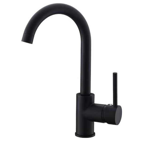 AIMADI Single Handle Deck Mount Standard Kitchen Faucet with Rotating Spout Modern 1 Hole Brass Kitchen Sink Tap in Matte Black