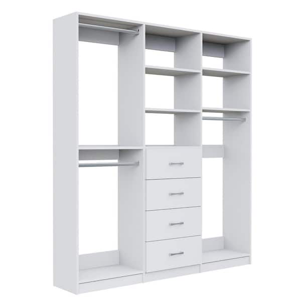 Alto Collection 69 in. W White Wall Mounted Double Hang, 4-Drawer and Medium Hang Wood Closet System